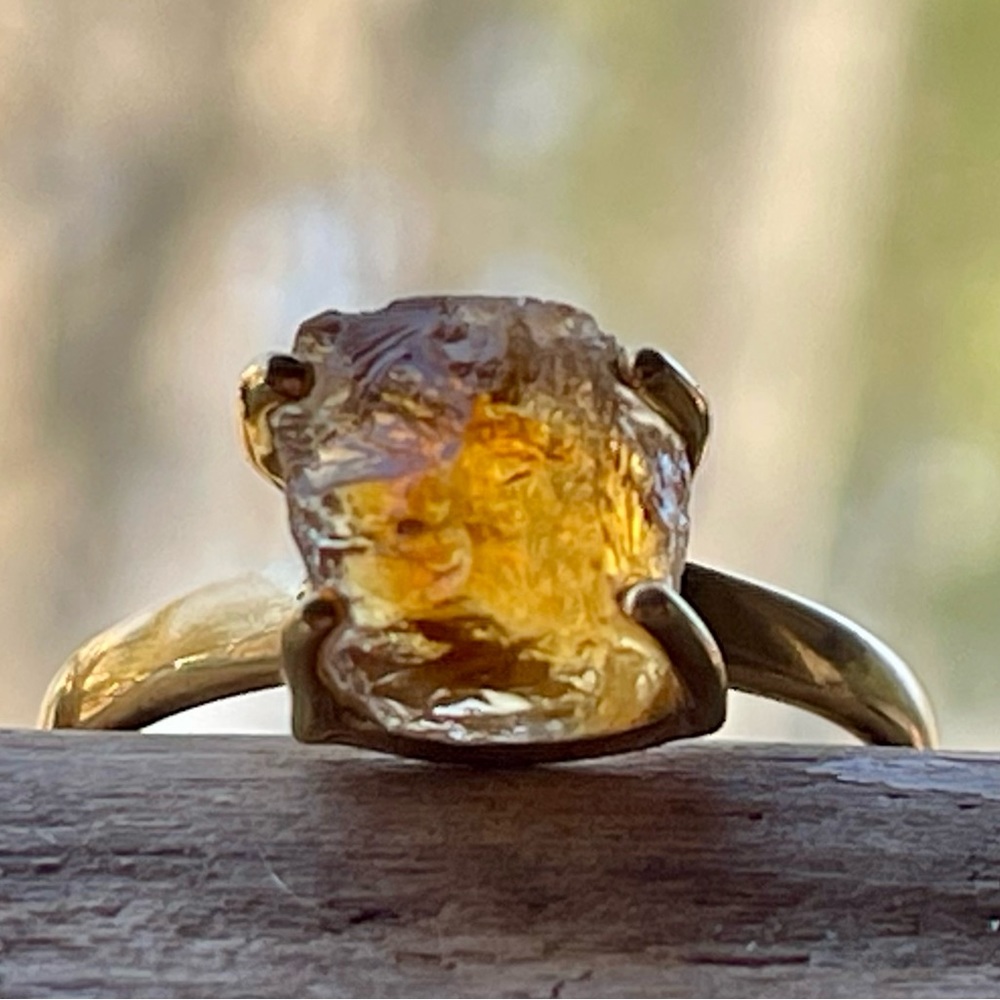18k Gold Vermeil Natural Citrine Rough (Brazil) Ring | sz 9.5